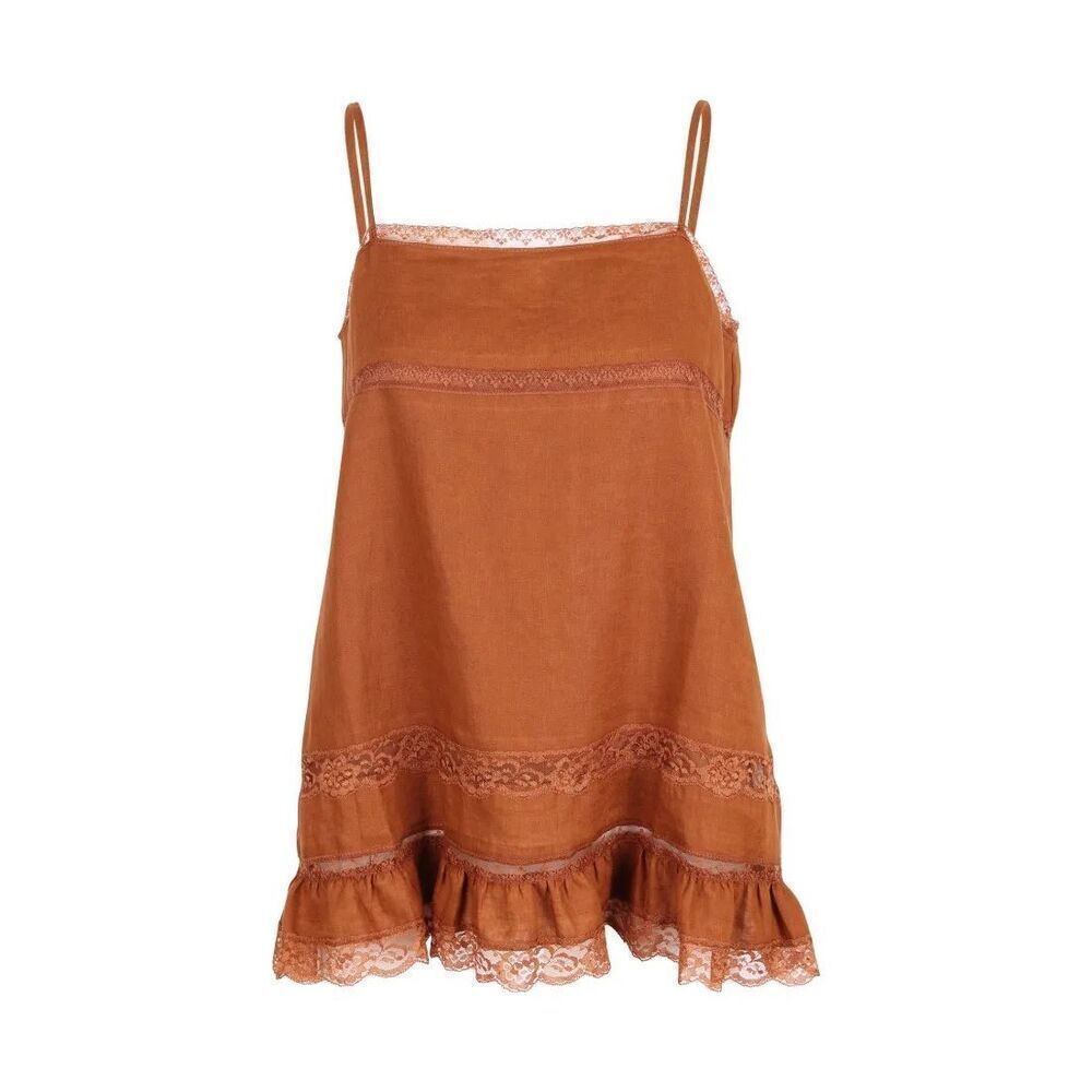 NWT Gold Hawk Lilli Linen Babydoll Cami Tank Top In Tobacco Orange Size Small